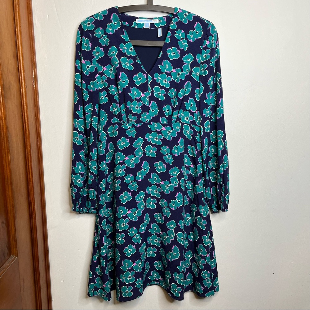 Draper James Blue Green Purple Floral Long Sleeve Dinah Dress VGUC Size 4